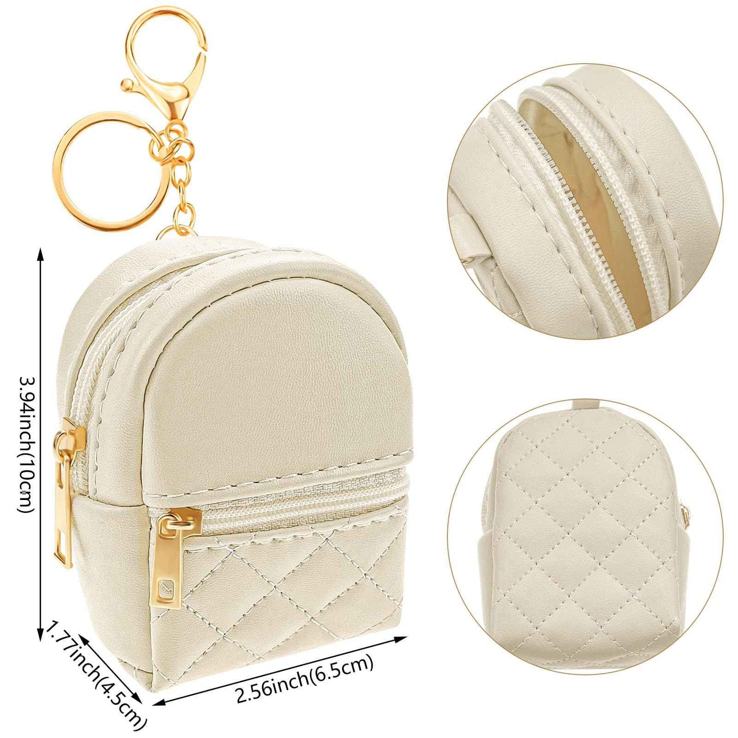 4 Pcs Mini Backpack Cosmetic Bag Keychain PU Leather Lipstick Holder Cute Case Coin Purse Wallet Card Holder Data Cable Organizer Zipper Pouch Portable Travel Storage Bag for Women