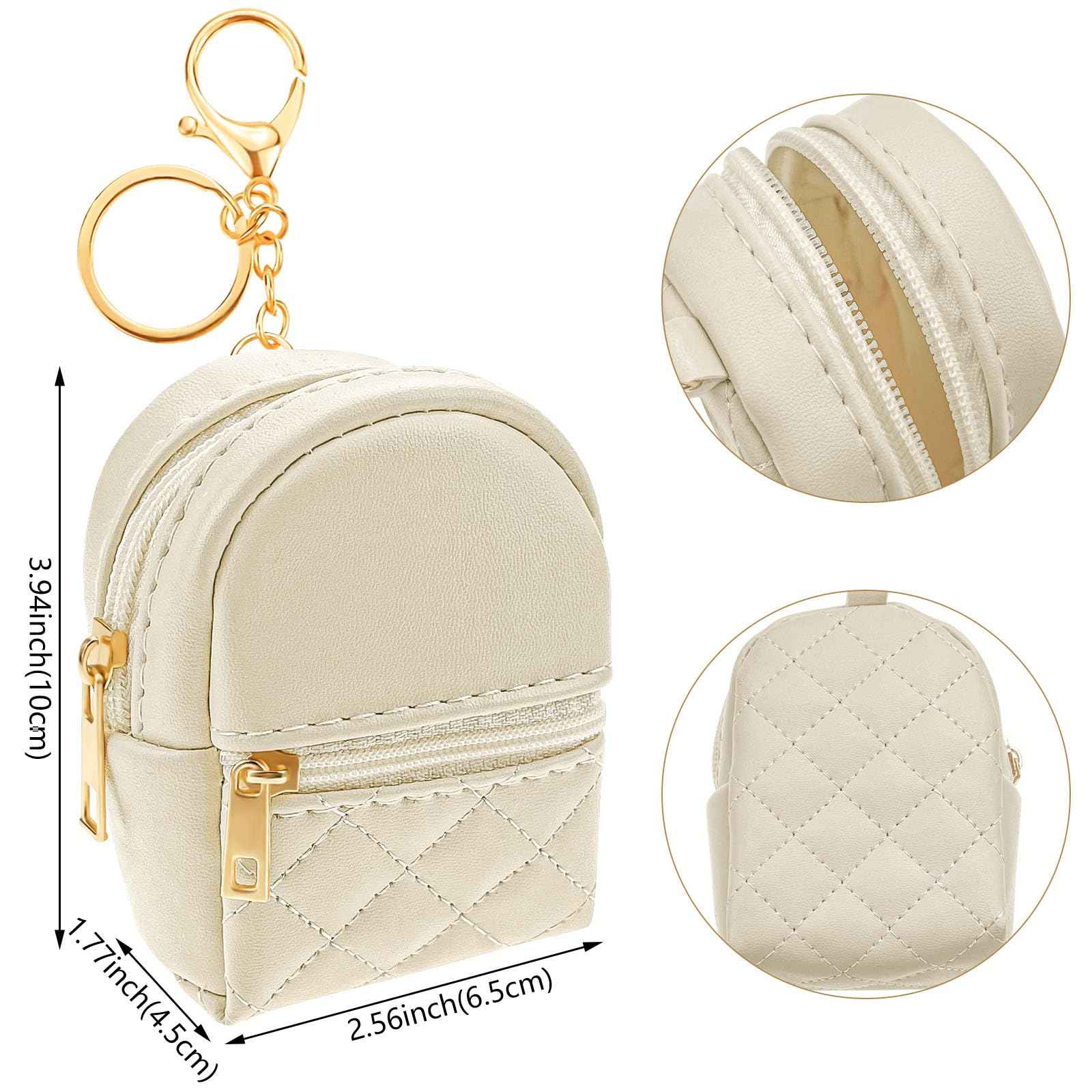 4 Pcs Mini Backpack Cosmetic Bag Keychain PU Leather Lipstick Holder Cute Case Coin Purse Wallet Card Holder Data Cable Organizer Zipper Pouch Portable Travel Storage Bag for Women