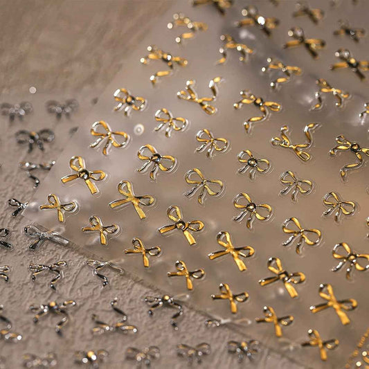 5D Embossed Bow Nail Art Stickers Gold Bow Knot Nails Stickers Self Adhesive Nail Decals Rhinestone Design Manicure for Women Nail Art Decorations