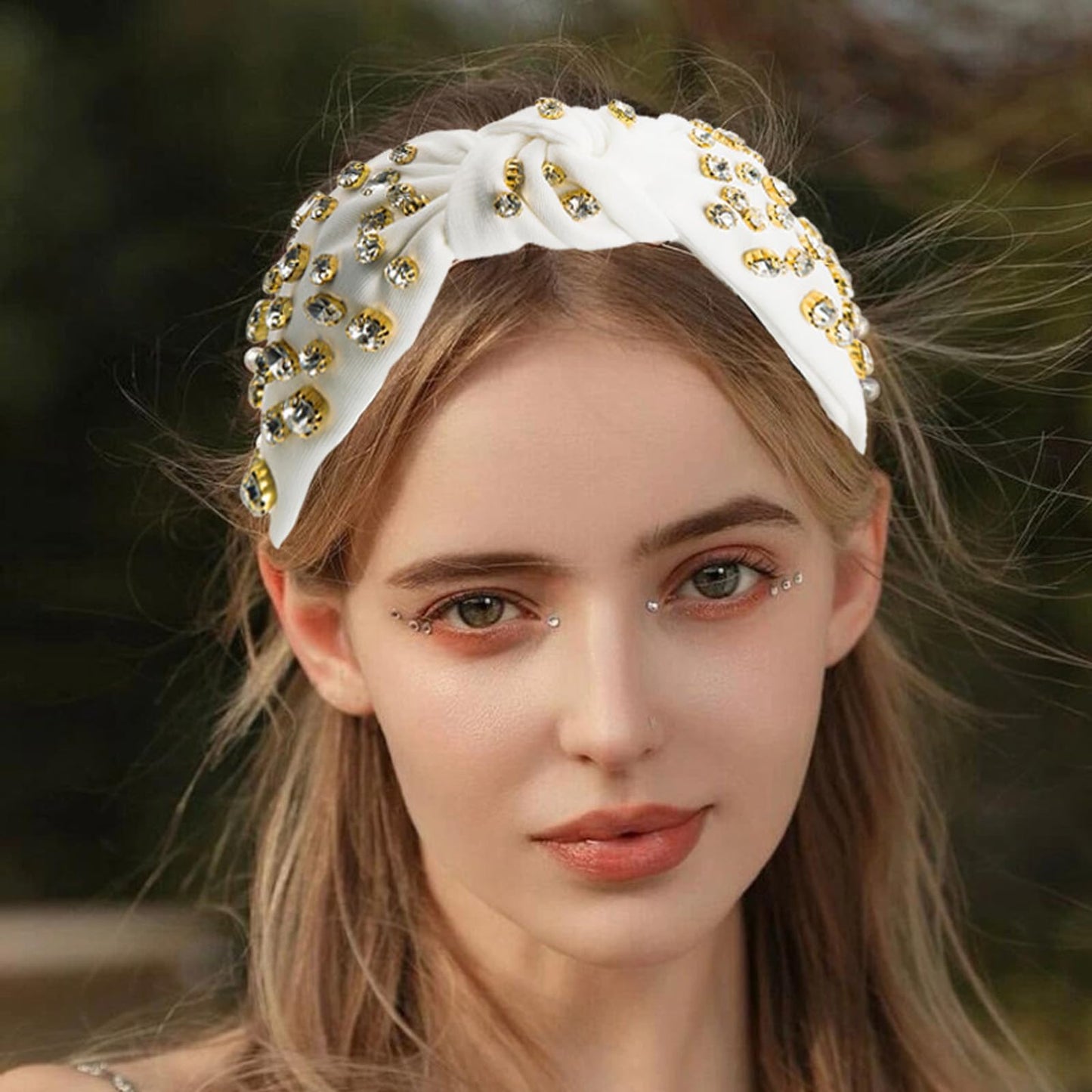 SZJULR Knotted Headband for Women Sparkle Wide Mixed Rhinestone Crystal Headbands White Hairband Top Knot Headbands Luxury Fashion Wide Ladies Hair Accessories for Girls