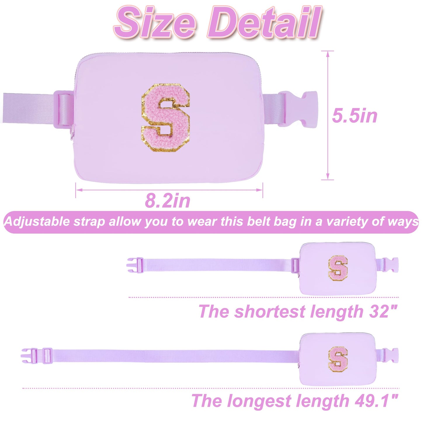 Uygafly Birthday Gifts for 6 7 8 9 10 11 12 13 Year Old Girls,Fanny Pack Belt Bag Crossbody Bags for Women Girls Kids,Fashion Waist Packs Cute Teen Trendy Stuff Travel Essentials | Lavender,S