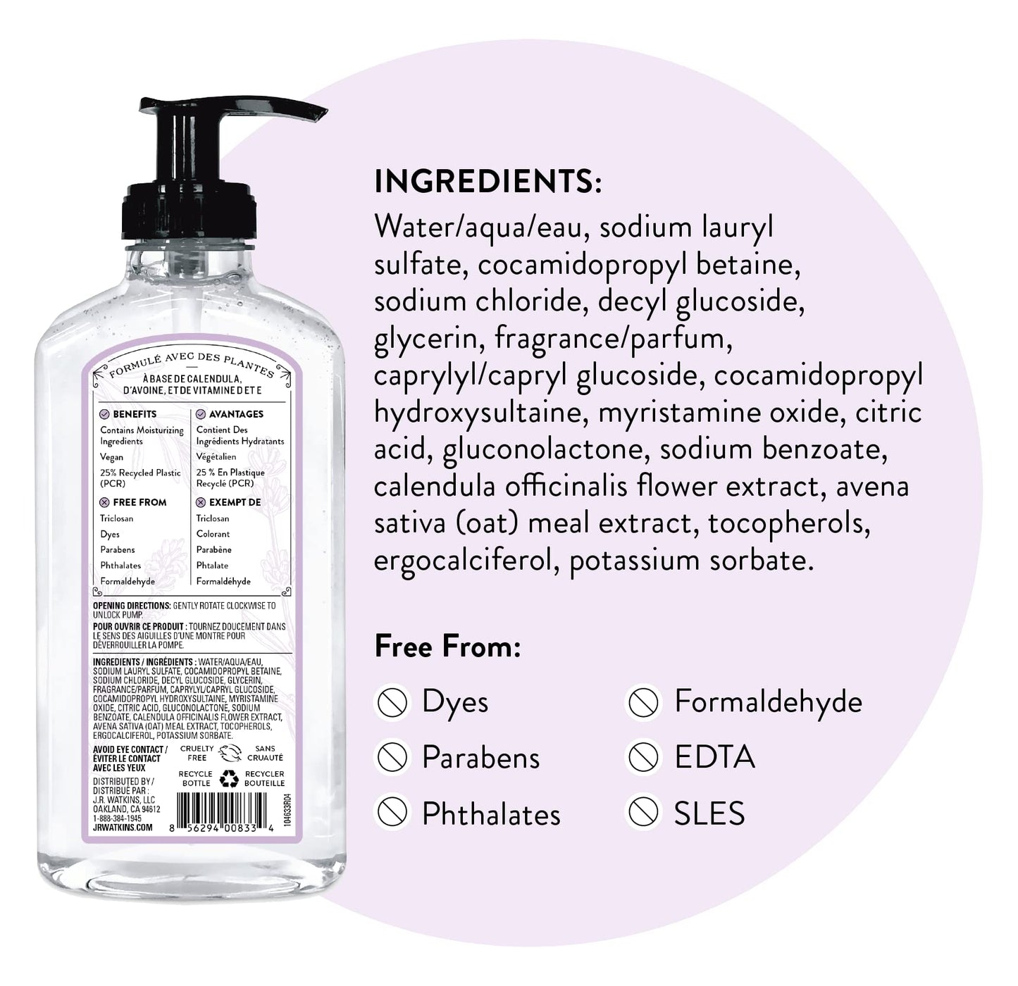 J.R. Watkins Gel Hand Soap, Scented Liquid Hand Wash for Bathroom or?Kitchen, USA Made and Cruelty Free, 11 fl oz, Lavender, 6 Pack