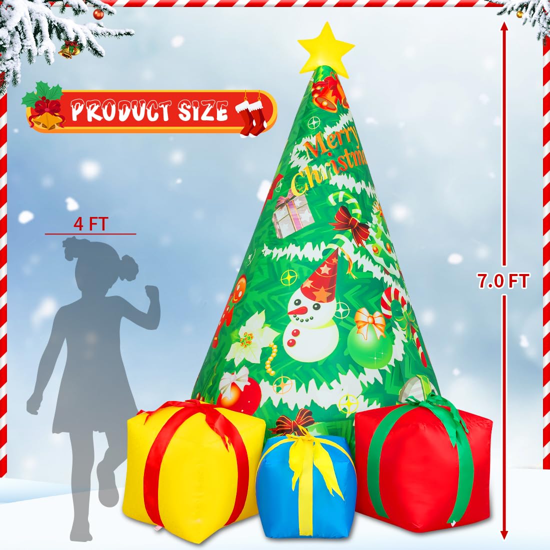 COMIN 7 FT Christmas Inflatables Tree Outdoor Decorations Blow Up Yard Gift Box with Built-in LEDs for Indoor Party Garden Lawn Decor