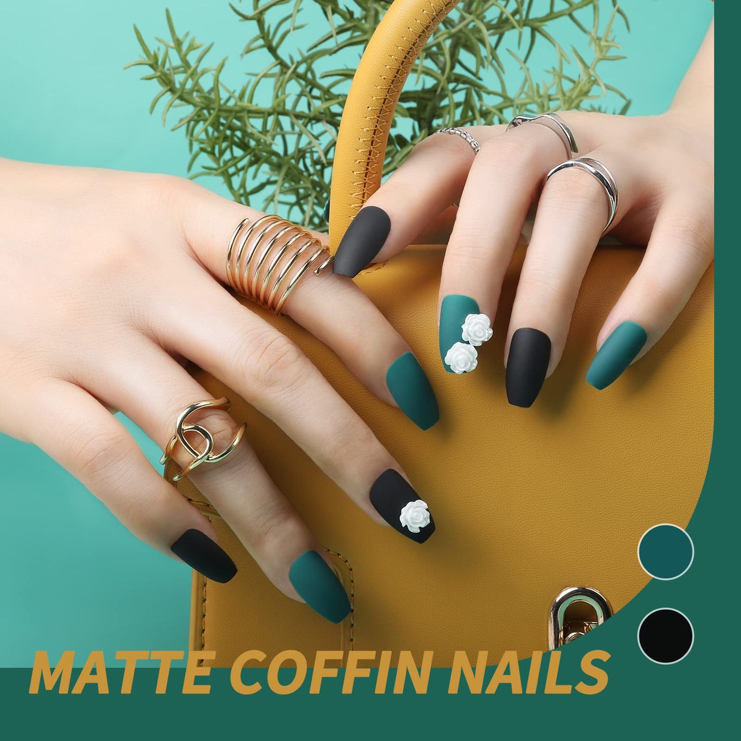 Teenitor Press On Nails Coffin, Medium Press On Coffin False Nails, 12 Colors Coffin Glue On Nails Medium Coffin Fake Nails, Coffin Press On Nails Matte Acyclic Nails Press On