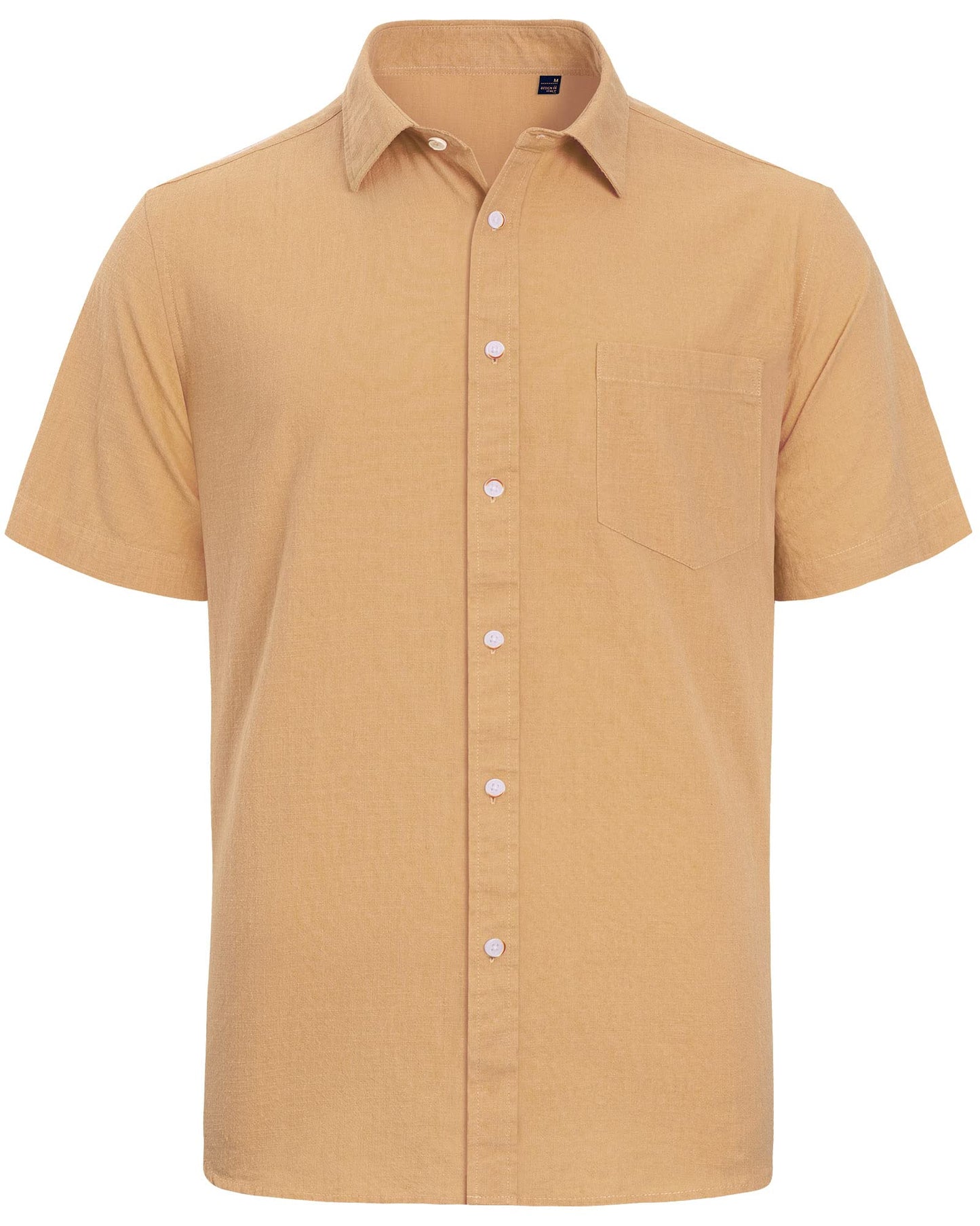 J.VER Men's Half Sleeve Linen Shirt Solid Casual Button Down Shirt Summer Beach T-Shirt with Pocket Light Orange Medium