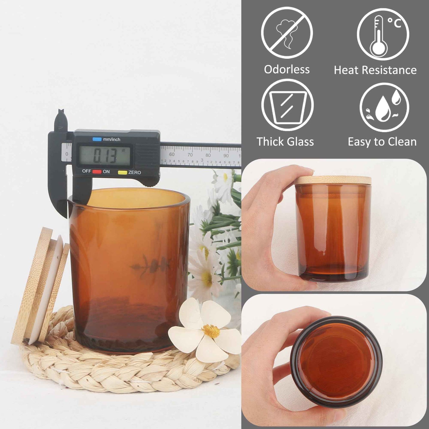 MILIVIXAY 12 Pack 7 OZ Amber Thick Glass Candle Jars with Lids - Bulk Empty Candle Jar for Making Candles - Spice, Powder Containers.