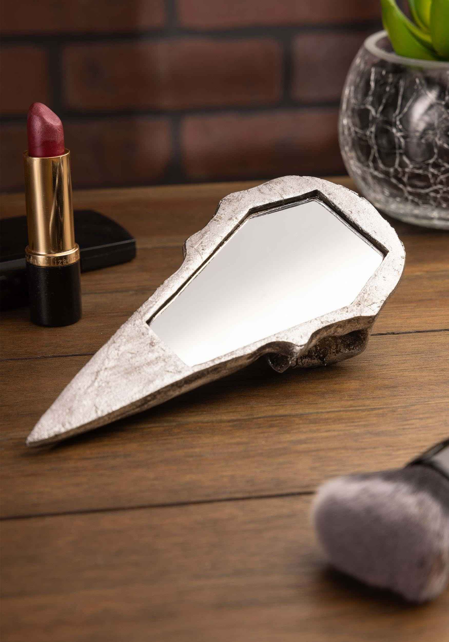 The Vault Raven Skull Handheld Makeup Mirror - Antique Silver