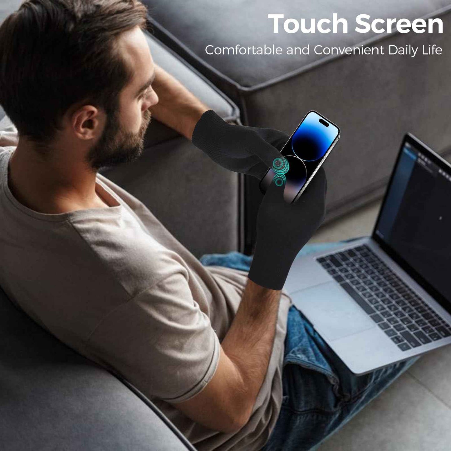 Donfri 6 Pairs Cotton Moisturizing Gloves Men Touchscreen Fingers for Eczema Dry Hands Hand Care Overnight Moisturizing (Large-Black)