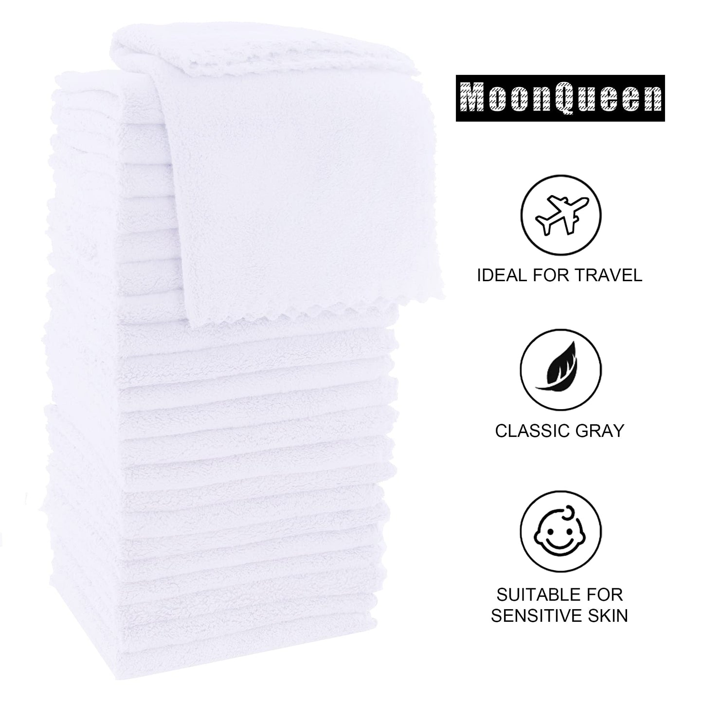 MOONQUEEN Ultra Soft Premium Washcloths Set - 12 x 12 inches - 72 Pack - Quick Drying - Highly Absorbent Coral Velvet Bathroom Wash Clothes (White)