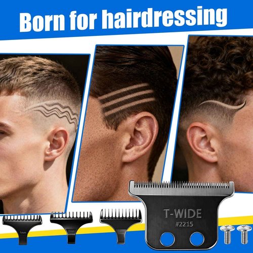 2PCS 2215 Replacement T Wide Blades Compatible with Wahl 5 Star Detailer Li Trimmer(8081) and (8171) - Adjustable Stainless-steel Zero-Gap Trimmer Blade ((2PCS-Black)