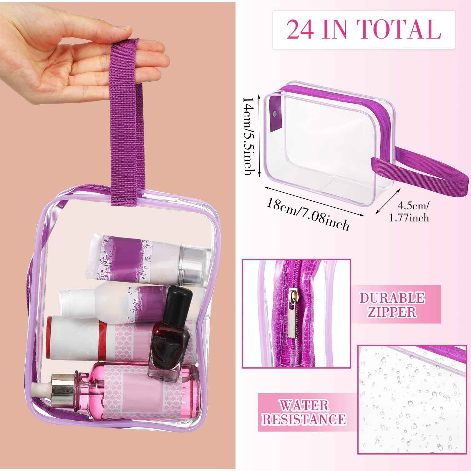 Silkfly Clear Toiletry Bag PVC Travel Cosmetic Bag with Handle Strap Makeup Pouch with Zipper Summer Vacation Salon Graduation Gift End of the Year Gifts(Gentle Colors,24 Pack)