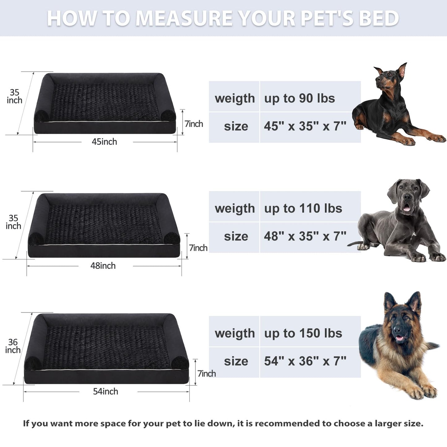 BFPETHOME Dog Beds for Large Dogs, Orthopedic Dog Bed for Medium Large Dogs,Big Waterproof Couch Dog Pet Bed with Removable Washable Cover