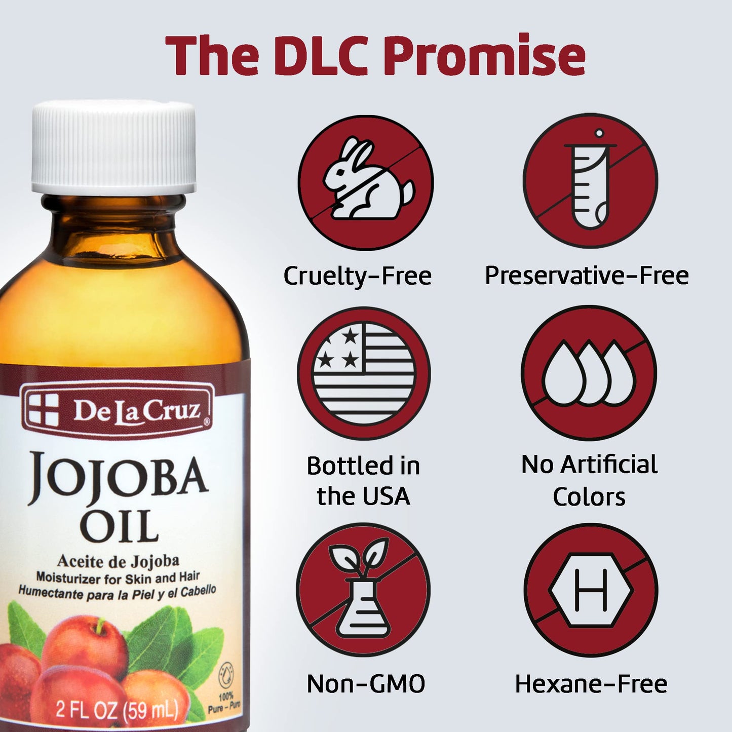 De La Cruz 100% Pure Cold-Pressed Golden Jojoba Oil - Organic Jojoba Oil for Hair and Skin - 2 FL OZ - 59 mL (2 Bottles)