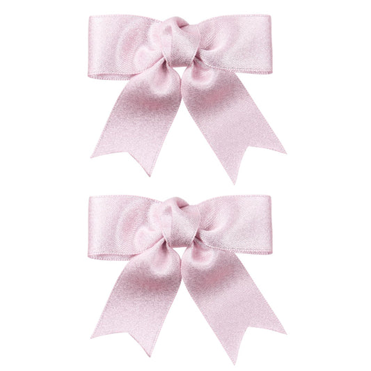 2 Pcs Shiny Glitter Ribbon Hair Bow Clips Light Pink Birthday Valentines Party Dress Outfit Decor Stuff Sparkly Stain Alligator Barrettes Gift for Teen Toddler Baby Girls Kid 3"