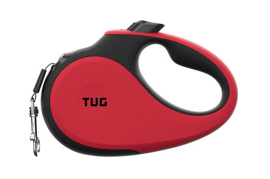 TUG 360° Tangle-Free Retractable Dog Leash with Anti-Slip Handle | 16 ft Strong Nylon Tape | One-Handed Brake, Pause, Lock (Small, Red)