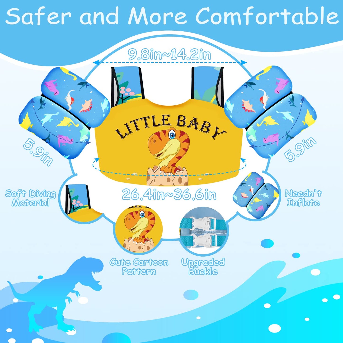 Chriffer Kids Swim Vest Life Jacket for 22-66 Pounds Boys and Girls, Toddler Floaties with Shoulder Harness Arm Wings for 2,3,4,5,6,7 Years Old Baby