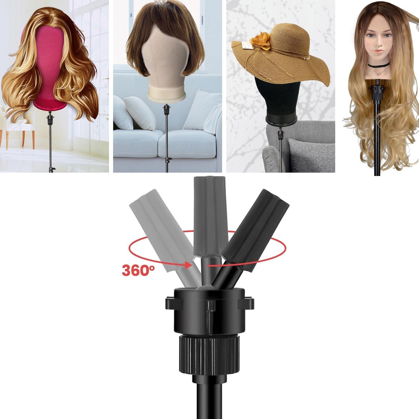 Ginogend Upgrade Mannequin Head Stand, Adjustable Foldable Wig Stand Tripod, Reinforced Metal Mannequin Head Tripod Stand for Cosmetology Hairdressing Training