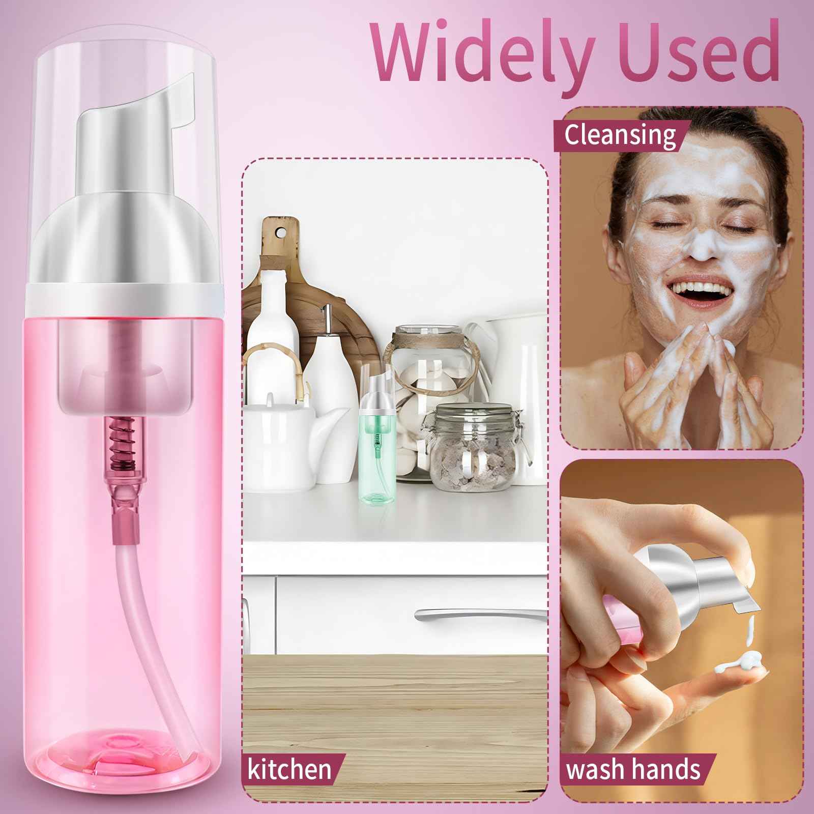 2 Pack Travel Foam Pump Bottle 60 ml/2 oz Small Size Foam Spray Bottle & Pump Bottle Dispenser for Face Wash, Lash Shampoo, Skin Care - Clear Plastic Mini Empty Refillable Containers （Pink and Green）