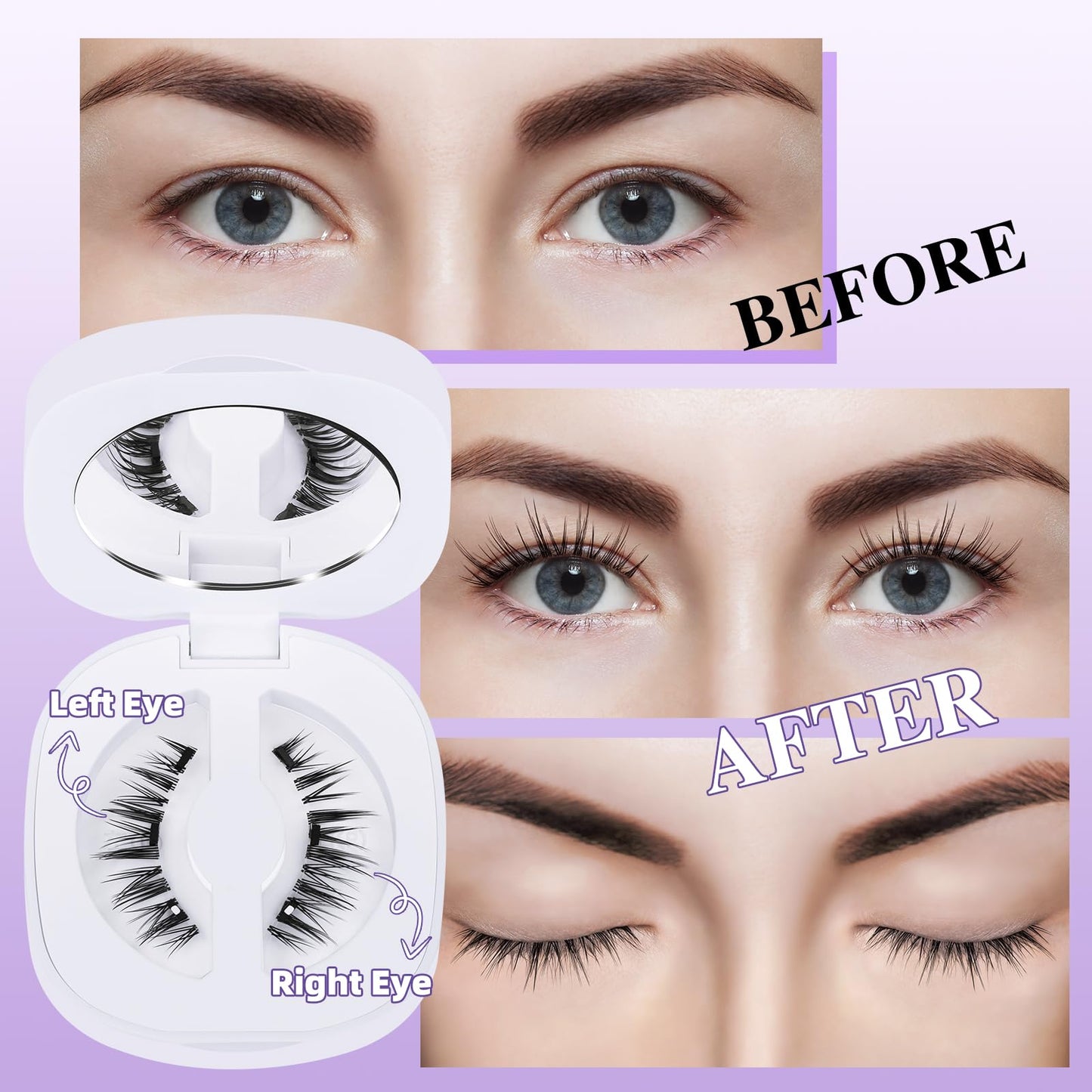 Magnetic Eyelashes with Applicator Magnetic Lashes Soft Magnetic Eyelashes without Eyeliner No Glue Needed Magnetic Eyelashes Natural Look 1 Pair Magnetic Lashes with Clamp, Lash Fixer Reusable (M02)