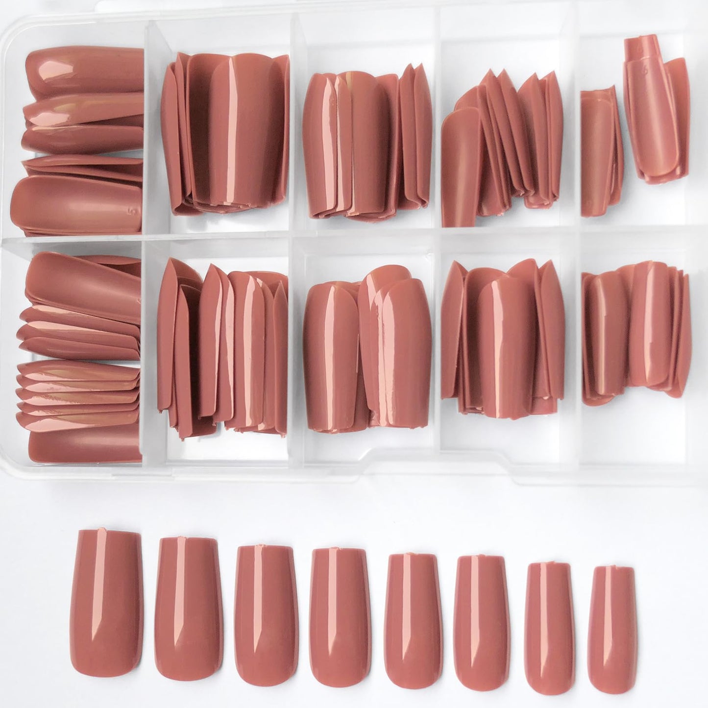 Bellelfin 120Pcs Square Press on Nails Medium Glue on Nails,Glossy Solid Color Fake Nails Full Cover Acrylic Nails Press on for Women Girls Artificial Fingernails Caramel Nails