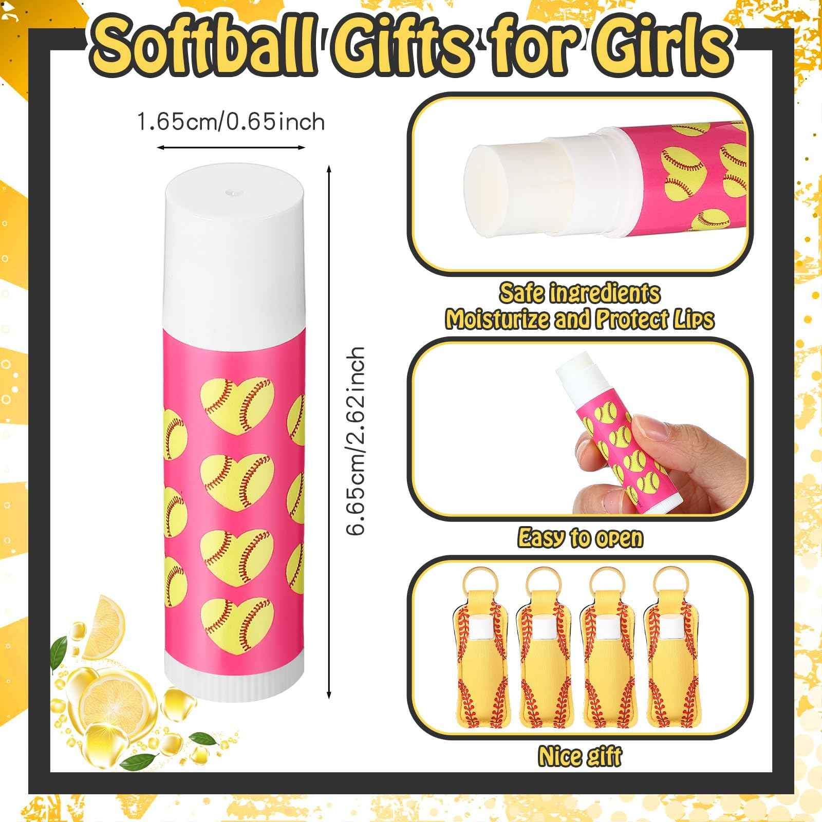 Yeyeplum 60 Pcs Softball Team Gifts for Girls Include 12 Softball Makeup Bags 12 Lip Balm 12 Makeup Mirrors 12 Lipstick Holder Keychains 12 Adjustable Bracelet for Sports Lovers