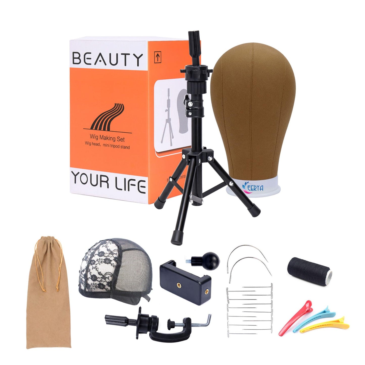 EERYA Wig Stand, 22 Inch Brown Wig Head Stand With Mannequin Head, Wig Stand Tripod With Head, Wig Head Stand for Wigs Styling Making Displaying, Wig Mannequin Head with Stand Set(22 inch, Brown)