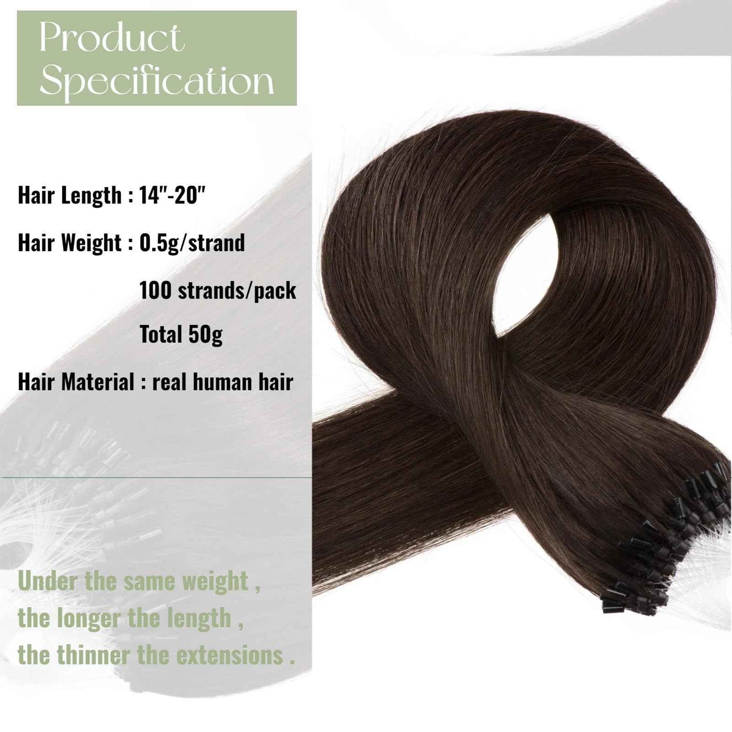 Dark Brown Microlink Hair Extensions Short 14 Inch #2 Micro Bead Real Human Hair Extensions 50g Micro Beads Hair Extensions 0.5g/s