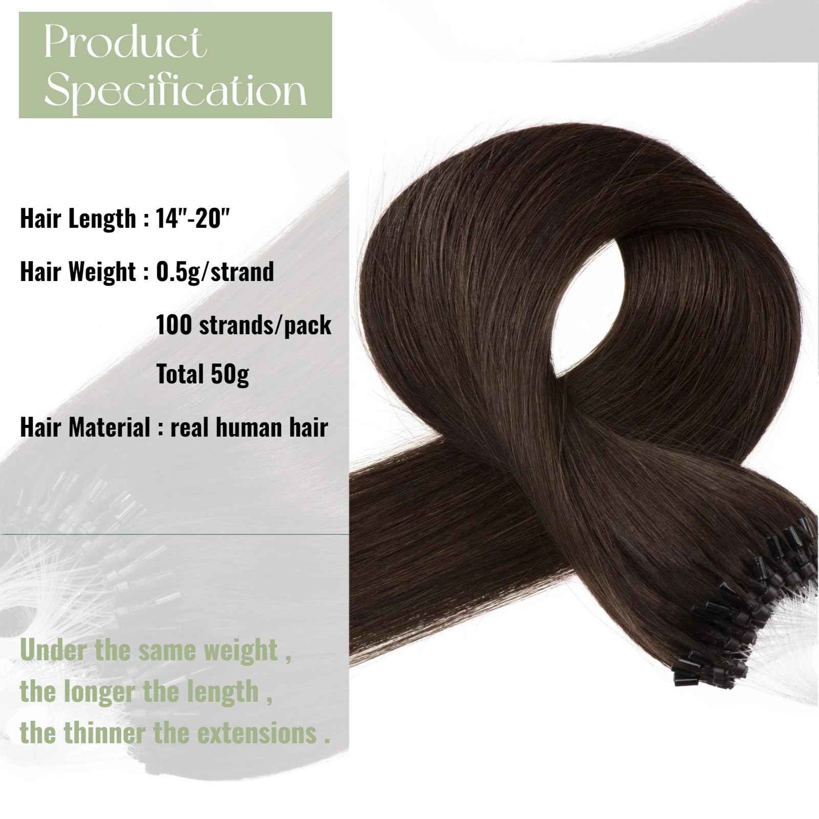 Dark Brown Microlink Hair Extensions Short 14 Inch #2 Micro Bead Real Human Hair Extensions 50g Micro Beads Hair Extensions 0.5g/s