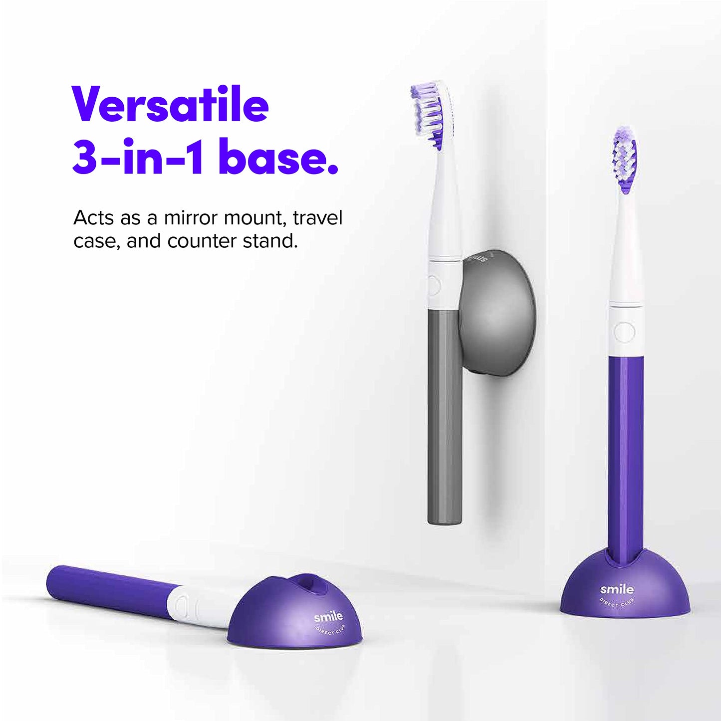 SmileDirectClub Electric Toothbrush with 3-in-1 Travel Case, Mirror Mount, and Stand, Blurple