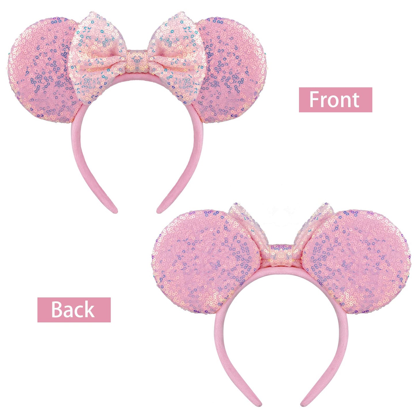 AQOKKA 2 Pcs Mouse Ears Headbands with Bow for Birthday Party, Hair Hoop Party Decoration Cosplay Costume Hair Accessories for Women & Girl