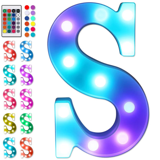 Foaky Colorful LED Letter Lights with Remote,Marquee Light Up Letters Sign for Night Light Wedding/Birthday Party Battery Powered Christmas Lamp Home Bar Decoration(S)