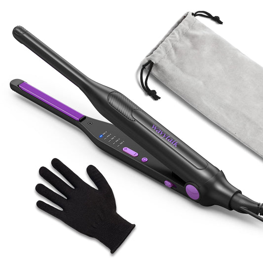 Wavytalk 3/10'' Pencil Flat Iron for Short Hair, Pixie Cut and Bangs, Mini Hair Straightener for Edges, Small Flat Iron with Anti-Pinch Design, Tiny Hair Straightener with Adjustable Temp