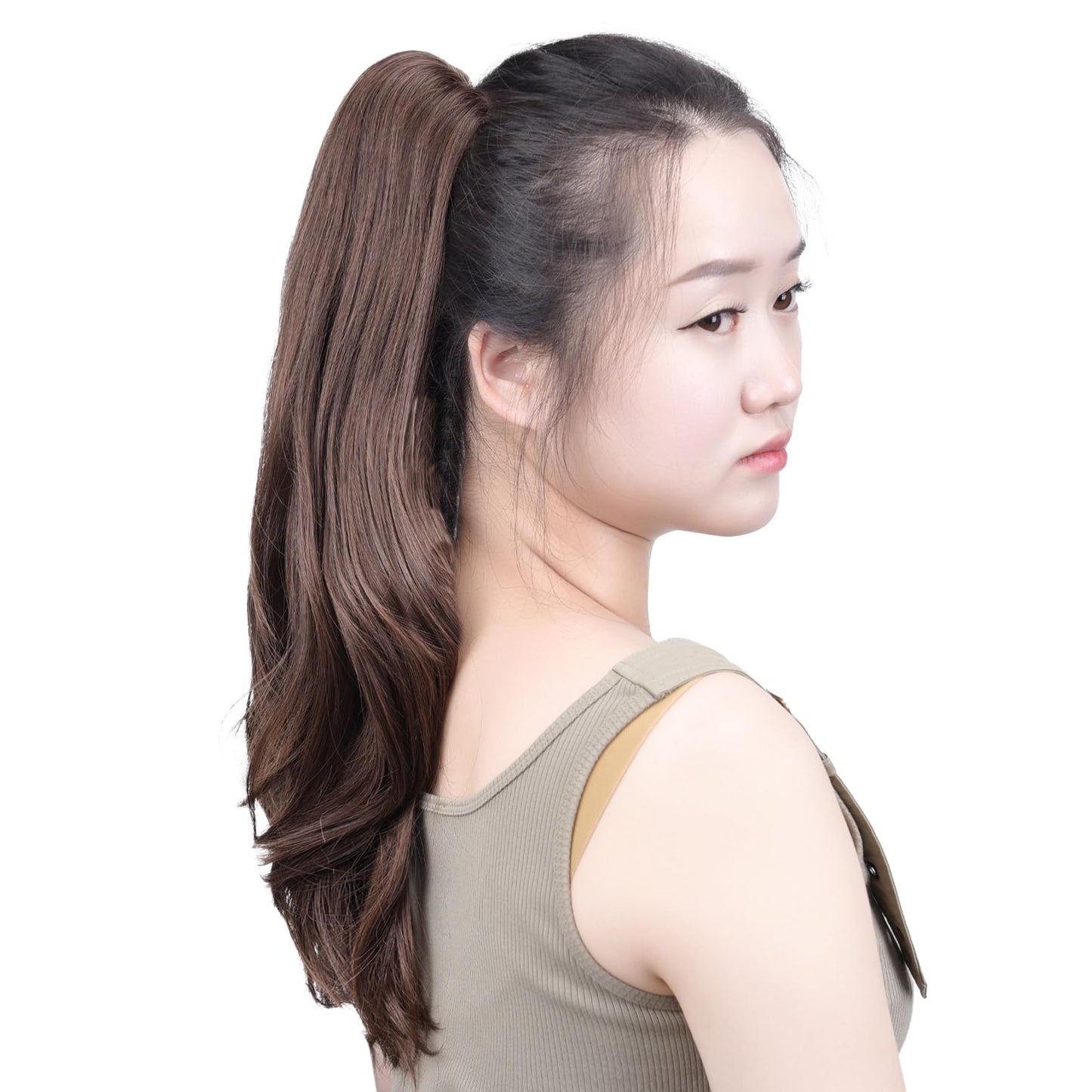 SYXLCYGG Brown Clip Ponytail Extensions Straight Clip Claw Ponytails 18" 4.3 OZ Synthetic Like Real Hair Fake Hair piece Yaki Women Easy To Use Fluffy Yaki