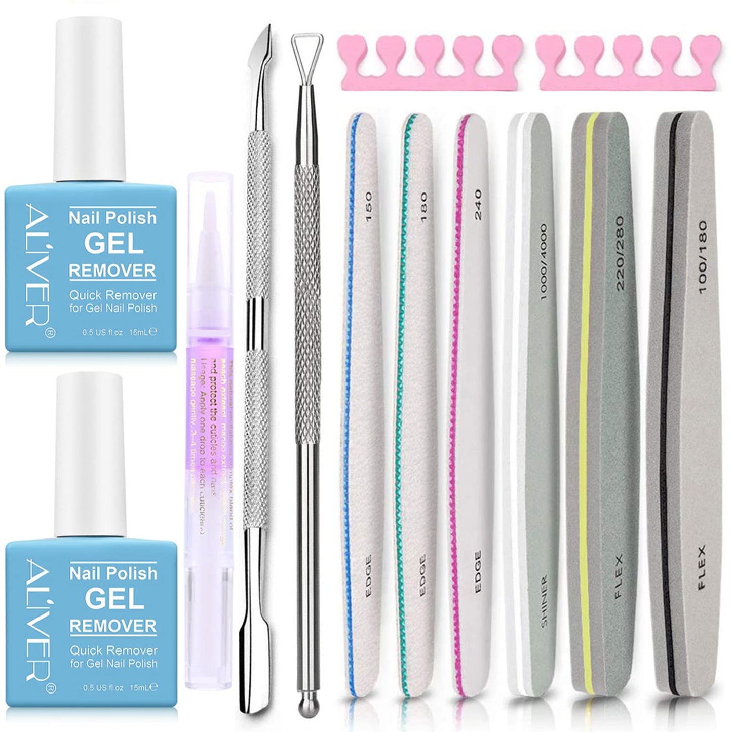 2 Pack Gel Nail Polish Remover,Nail Polish Remover Magic,Nail File Set,Cuticle Pusher and Cutter,Nail Polish Remover,Removes Soak-Off Gel Nail Polish In 3-5 Minutes,Don't Hurt Your Nail Blue