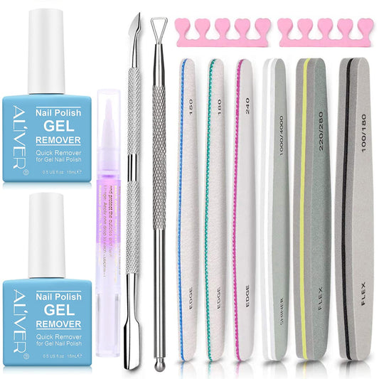 2 Pack Gel Nail Polish Remover,Nail Polish Remover Magic,Nail File Set,Cuticle Pusher and Cutter,Nail Polish Remover,Removes Soak-Off Gel Nail Polish In 3-5 Minutes,Don't Hurt Your Nail Blue