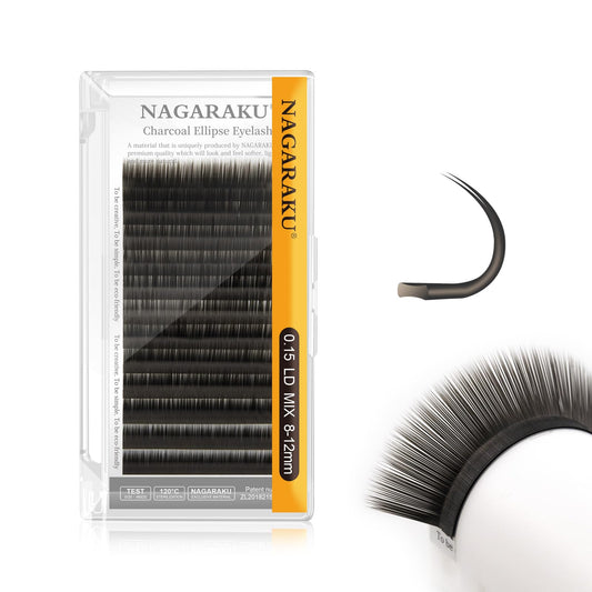 NAGARAKU Double Tips Flat Ellipse Eyelash Extensions Supplies 0.15 LD curl 8-12mm Mix Natural Charcoal Color Faux Mink Super Soft Split Tips Lash Individual Lashes