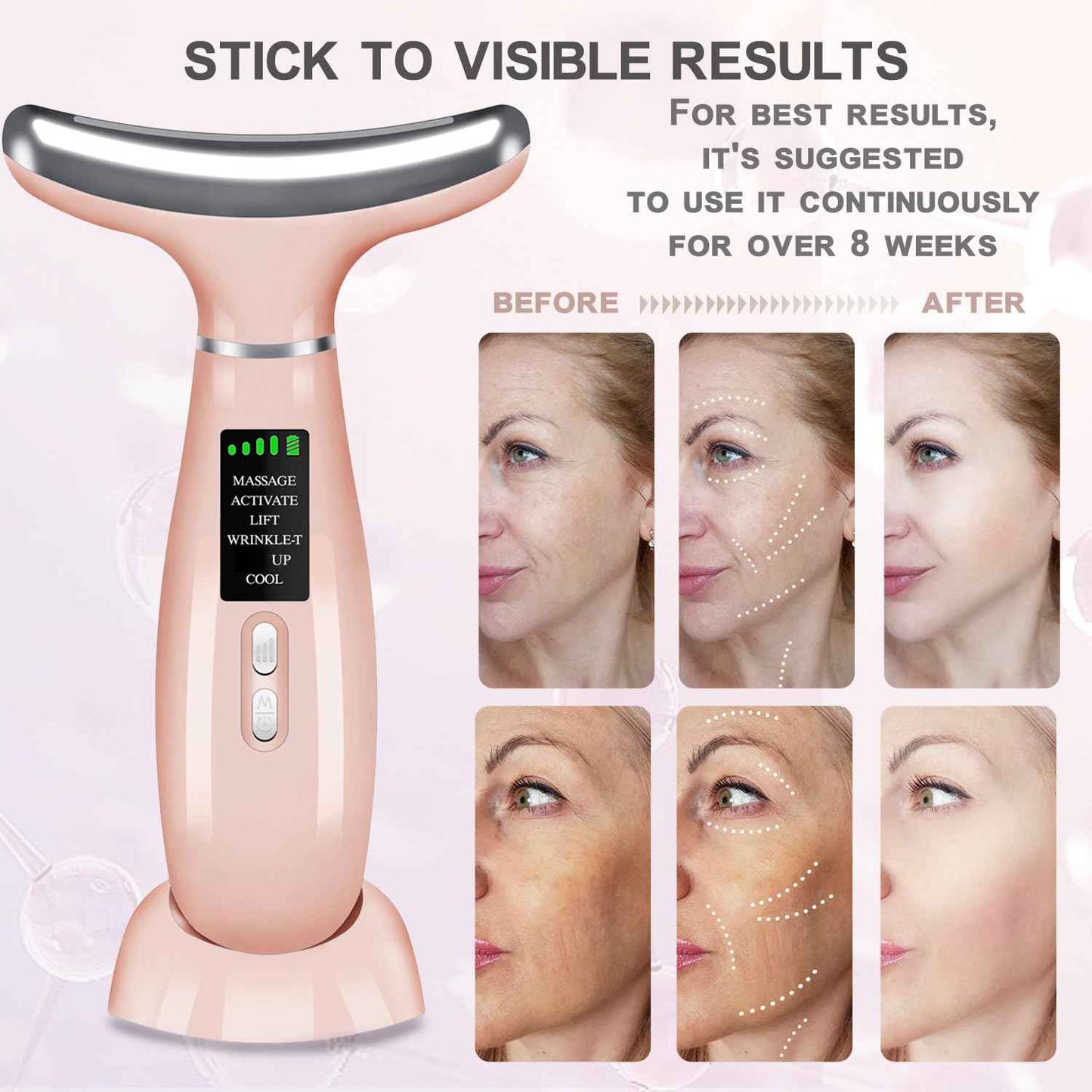youngfocus Face-Neck-Massager, Vibration, Cooling and Thermal Functions for Multifunctional Skin Care, Anti-Aging Face Massager Improve, Firm, Tightening and Smooth (Pink)