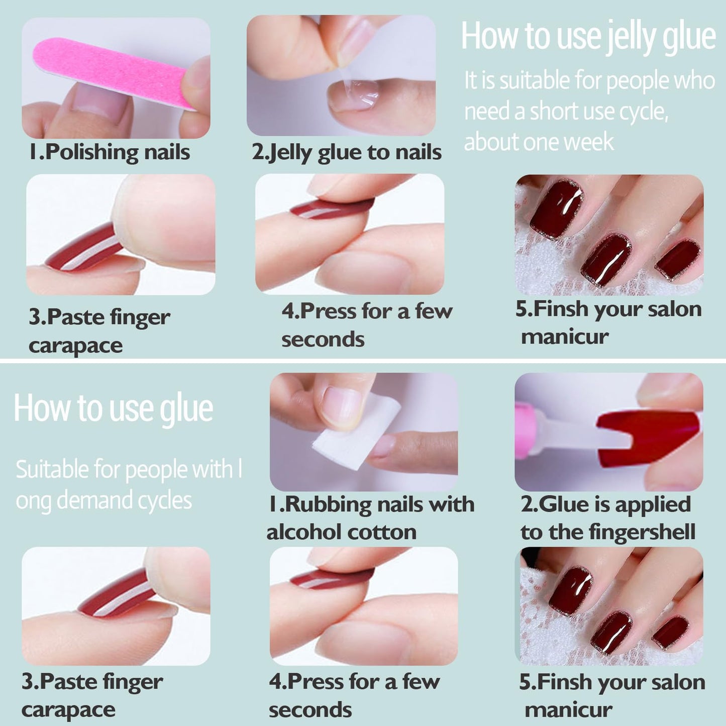 Gel Press On Nails Short - WAFOLOZE Ombre Press On Nails Square, Short Fake Nails with Nail Glue, Artificial Nails 16 Sizes - 32Pcs Reusable Soft Gel False Nails Tips Kit，Glue On Nails Short