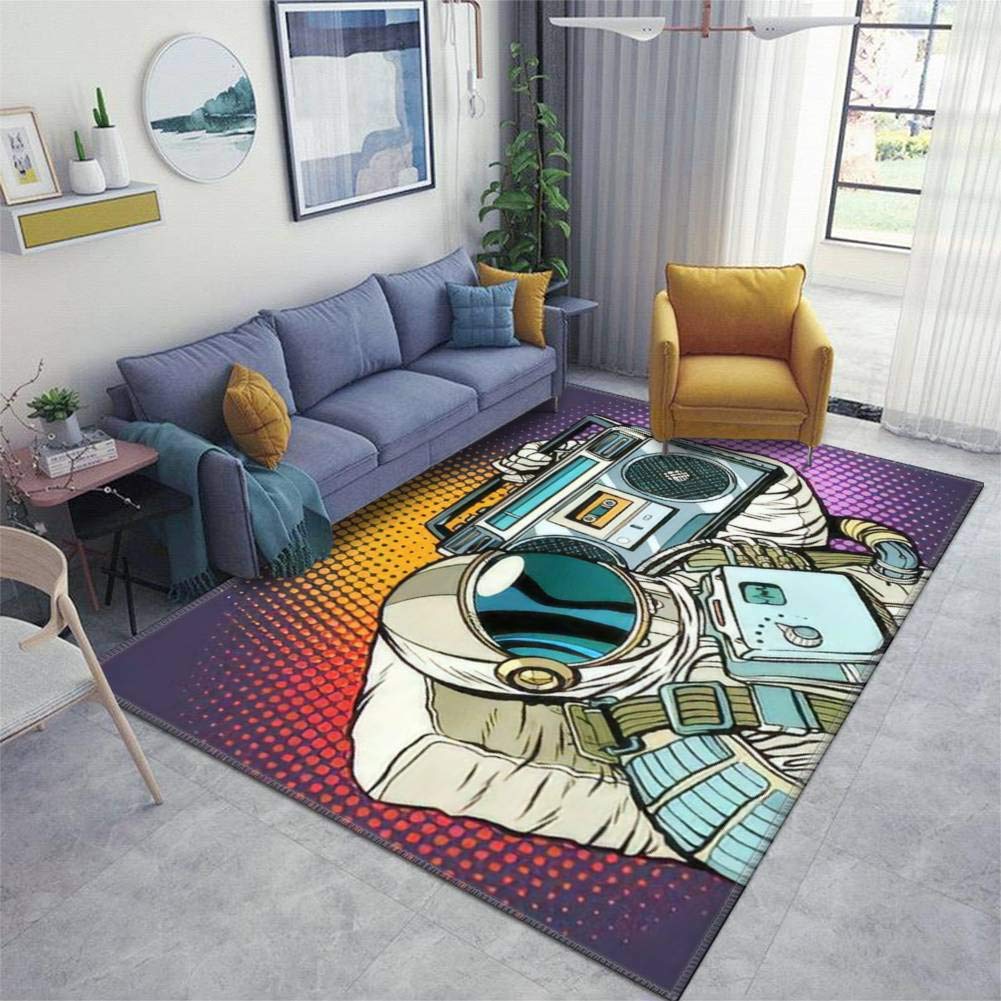 Astronaut with Boombox, Audio and Music Pop Art Retro Vector Area Rugs Floor Mat Non Slip Throw Rugs Soft Door Mat Nursery Carpet for Living Room Home Indoor Outdoor Runner Rugs Yoga Mat