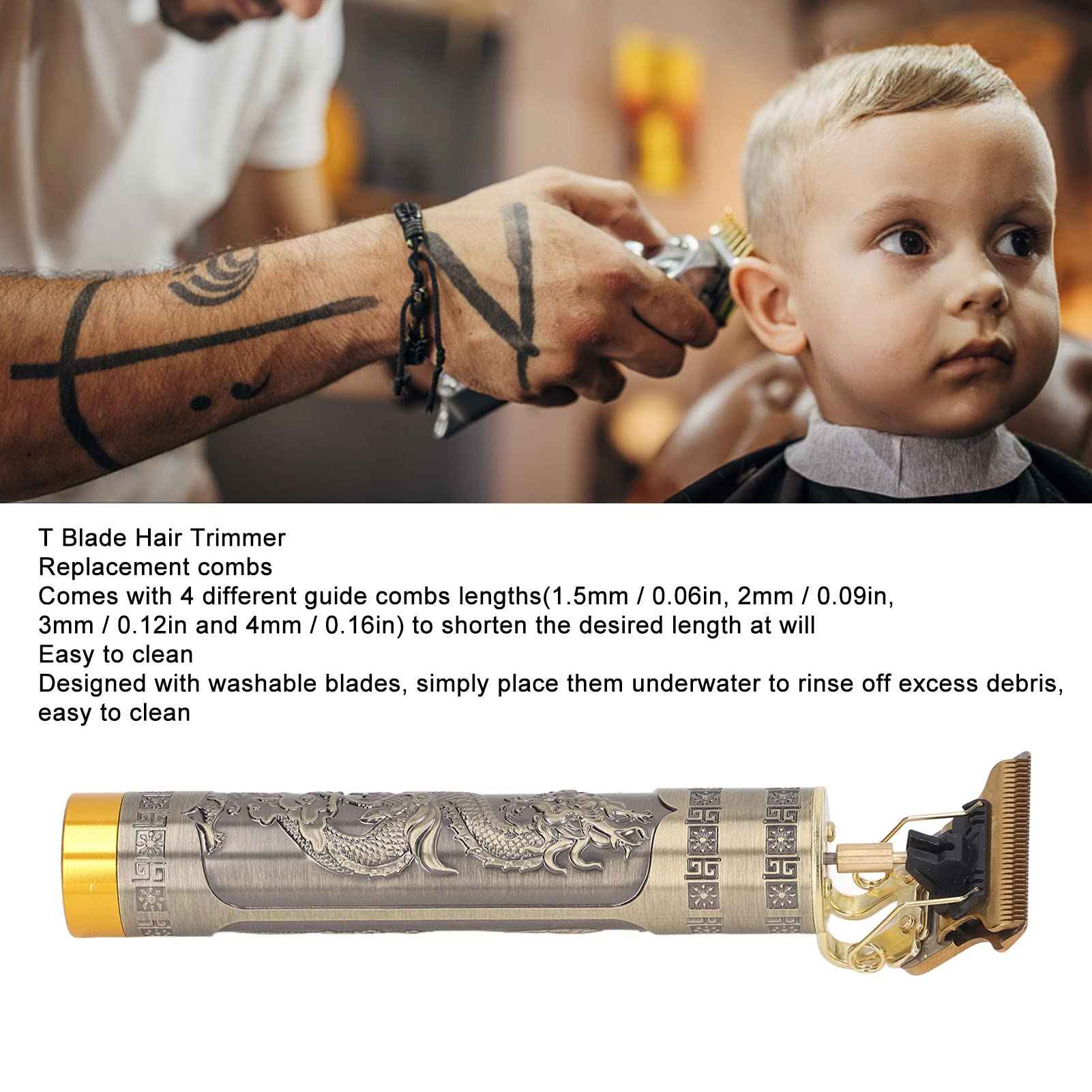 Qinlorgo Professional Hair Clipper, Heavy Duty High Efficiency Compact TBlade Hair Clipper for Hair Cutting (Dragon Pattern Charging Stand)