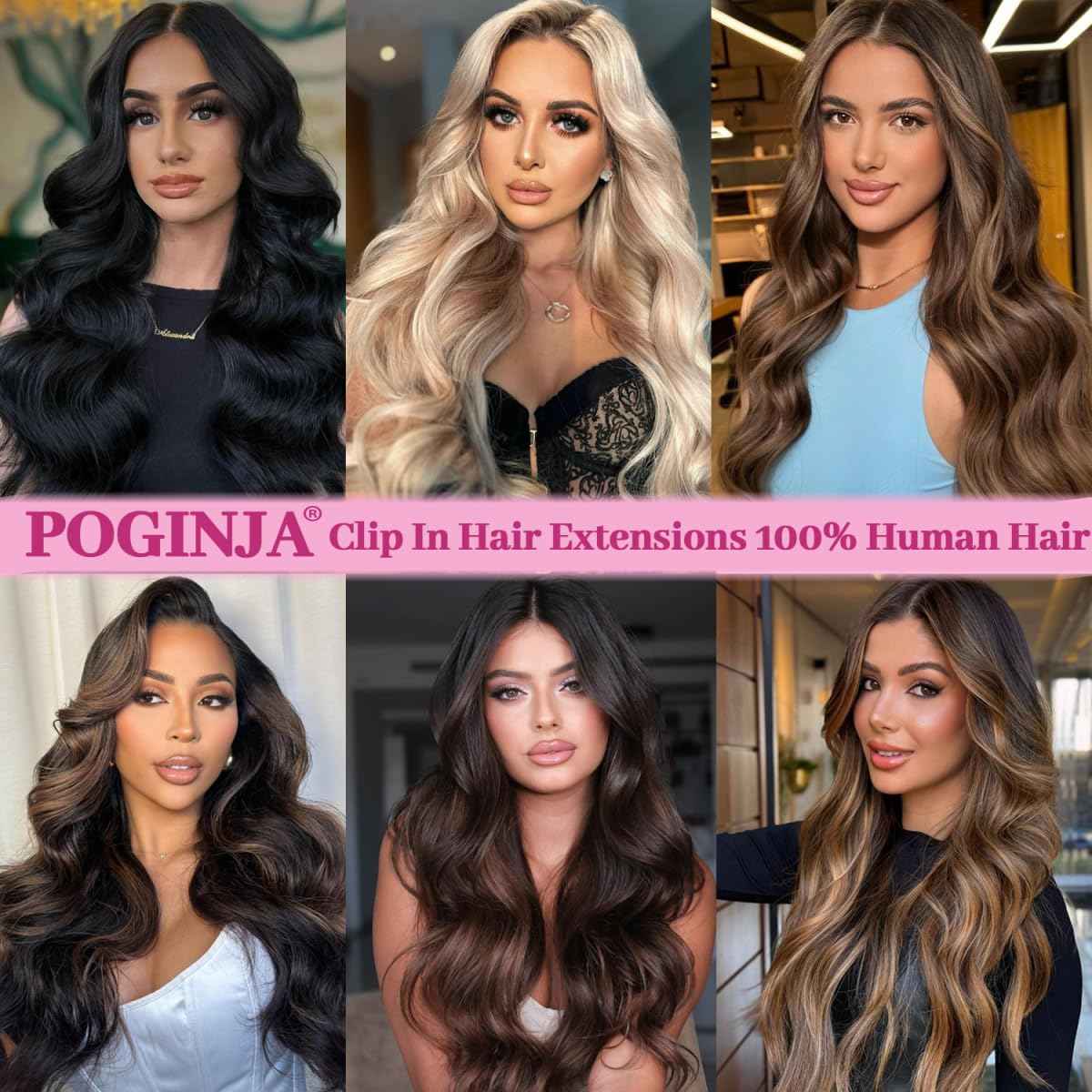 POGINJA Clip in Hair Extensions Real Human Hair, Remy Human Hair Extensions Clip ins for Women, 100% Natural Human Hair, Double Weftm, 14inch 80g 8Pcs, #18/613 Dark Blonde Highlighted Bleach Blonde