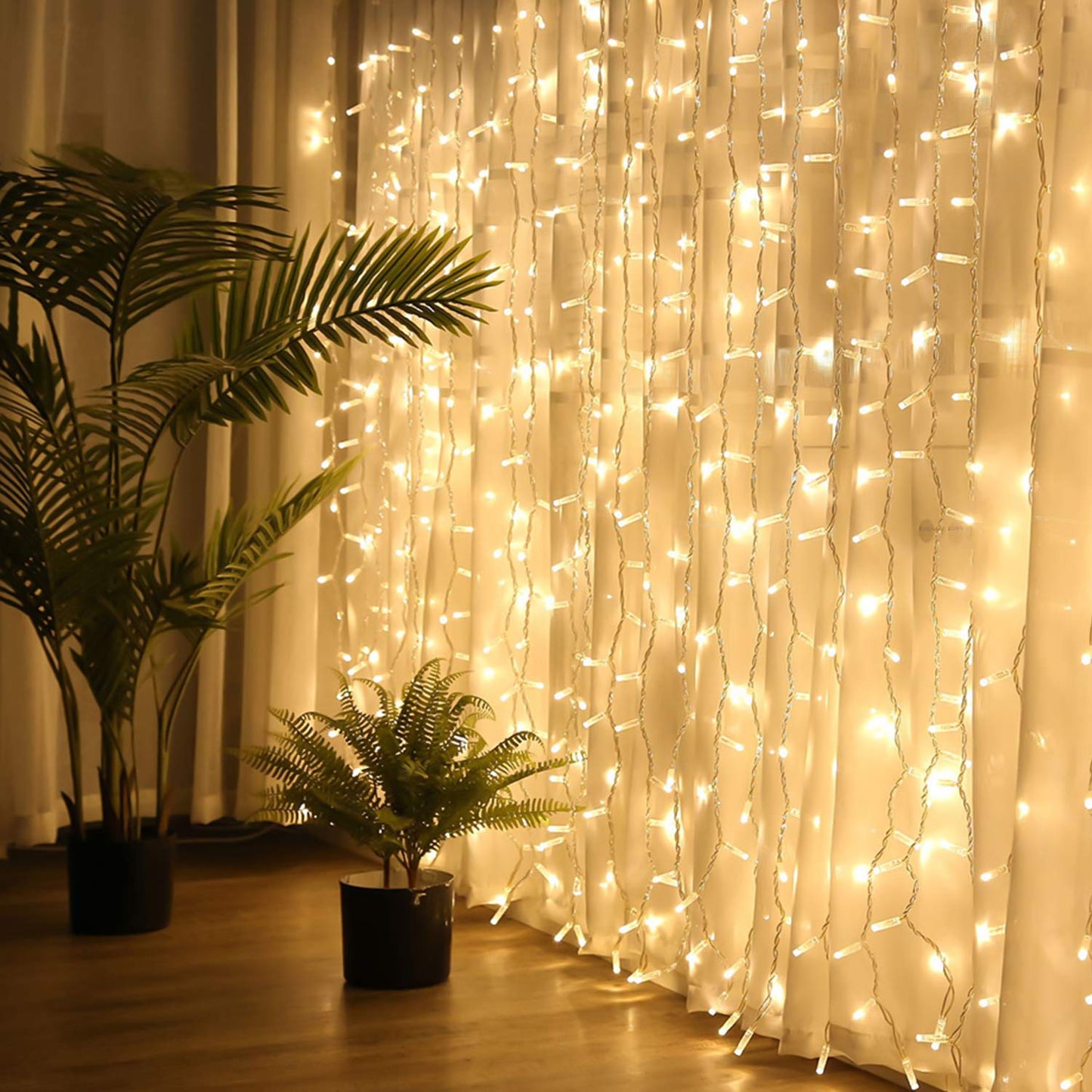 Window Curtain String Lights 20 feet 600 Led Fairy Twinkle Lights with Remote, Timer, 8 Modes for Room Wedding Party Backdrop Outdoor Indoor Decoration, Warm White, Unconnectable, Curtain Not Included