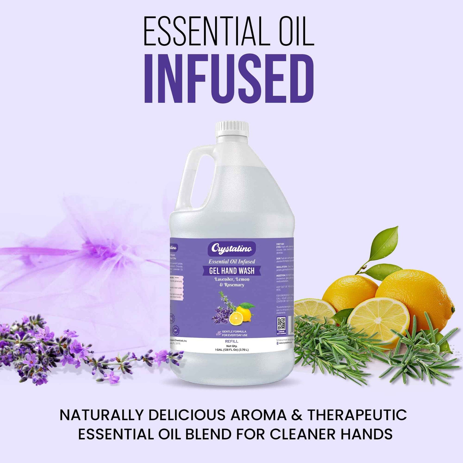 Crystalino Lavender Essential Oil Gallon Liquid Hand Soap Refill (1 Gal), Non-Toxic Bathroom Hand Wash Soap Bulk Non-Antibacterial, Jabon Para Manos, handsoap gallon bulk refill deals, 洗手液