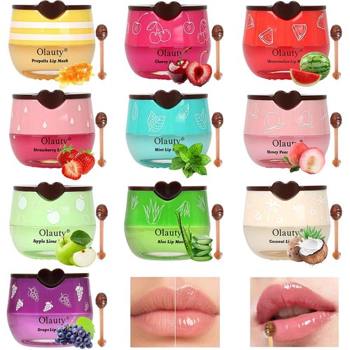 10 PCS Bee Lip Balm Honey Pot, Honey Lip Balm Bulk, Moisturising Sleep Lip Mask Overnight with Sticks, Reduce Lip Lines, Exfoliating Prevention Dry and Crack Lip Scrubs