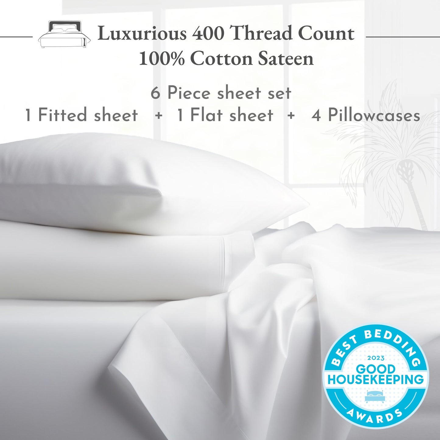 California Design Den 6-Pc King Size Sheet Set with 4 Pillowcases - Soft 400 Thread Count 100% Cotton Sheets, Cooling Sateen Weave, Luxury Deep Pocket Bedsheets Set - Bright White