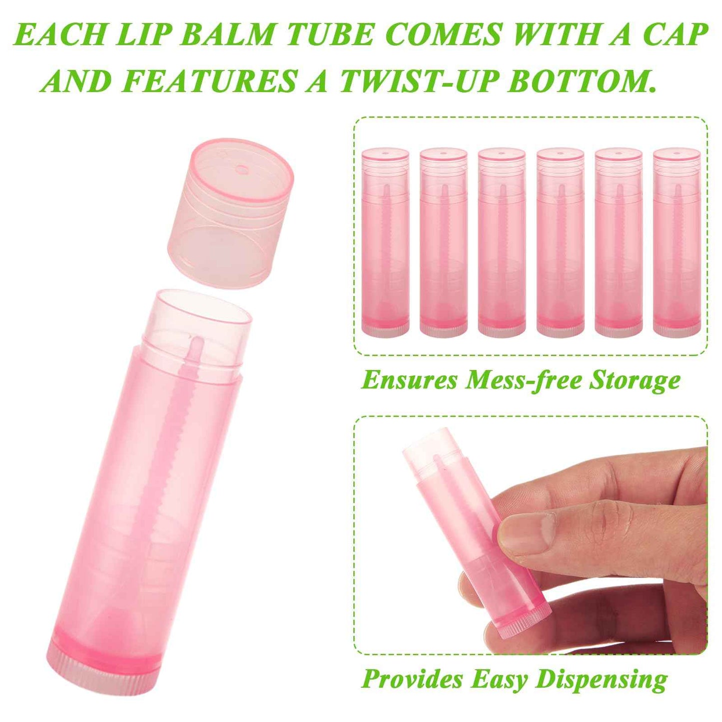 GBACHOOSE 200PCS Plastic Lip Balm Tubes, Chapstick Tubes Empty, Lip Balm Containers with Filling Tray and Spatula, Rotating Type Refill Lip with Cap for DIY(5ml/5g, Pink)