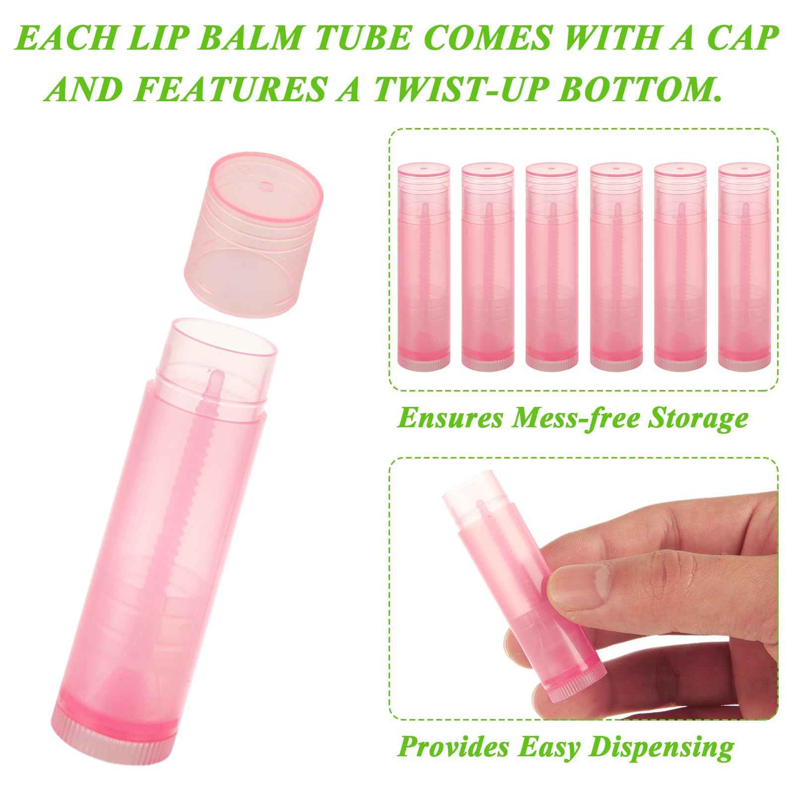 GBACHOOSE 200PCS Plastic Lip Balm Tubes, Chapstick Tubes Empty, Lip Balm Containers with Filling Tray and Spatula, Rotating Type Refill Lip with Cap for DIY(5ml/5g, Pink)