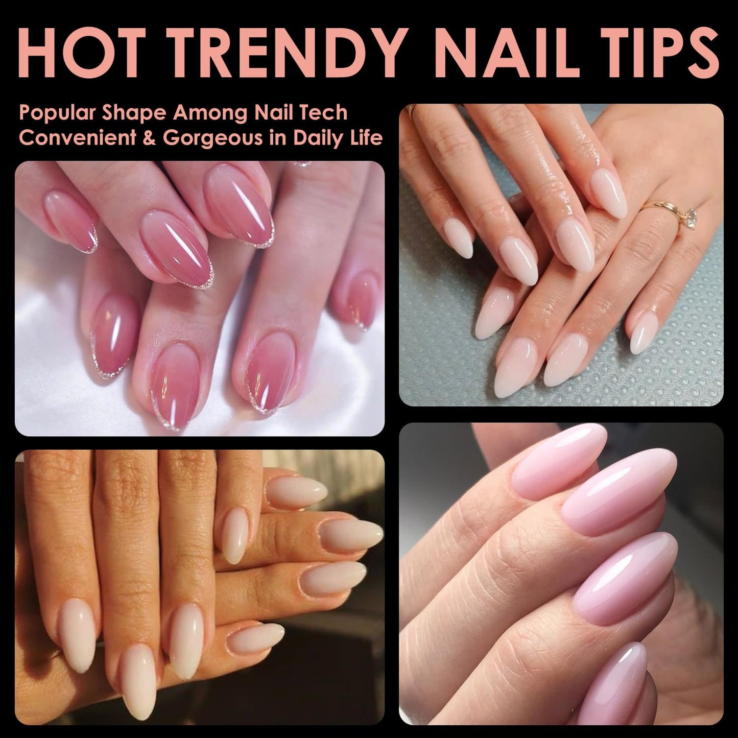 Short Almond Soft Gel Nail Tips, BORNBYME 240 PCS Pre Buff Full Cover Nail Extenison Tips Half Matte Gel X Nail Tips