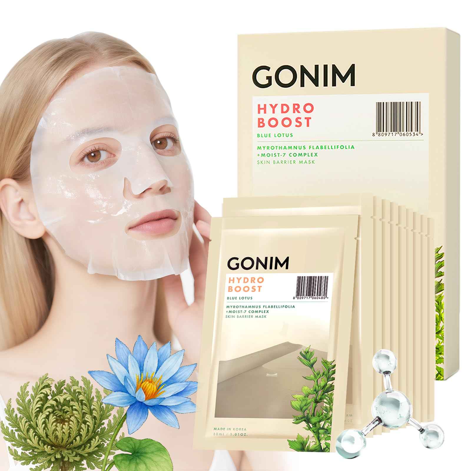 GONIM Face Mask Korean Skin Care with Hyaluronic Acid Serum, Collagen Activation, Vitamin C-Face Masks Skincare Hydration, Moisturizing Sheet Mask, Travel Essentials, Korean Face Mask 30ml x10pcs