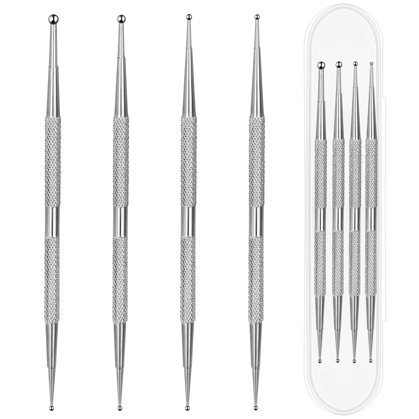 Dotting Tools,4 Pcs Professional Ball End Nail Art Tools Nail Art Brushes Nail Design Tools Stailess Steel Dotting Pen Tool Nail Art Kit Rhinestone Picker Tool Pottery Tools Polymer Clay Tools